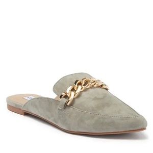 Steve Madden Pointy Toe Chain Mule Khaki Suede